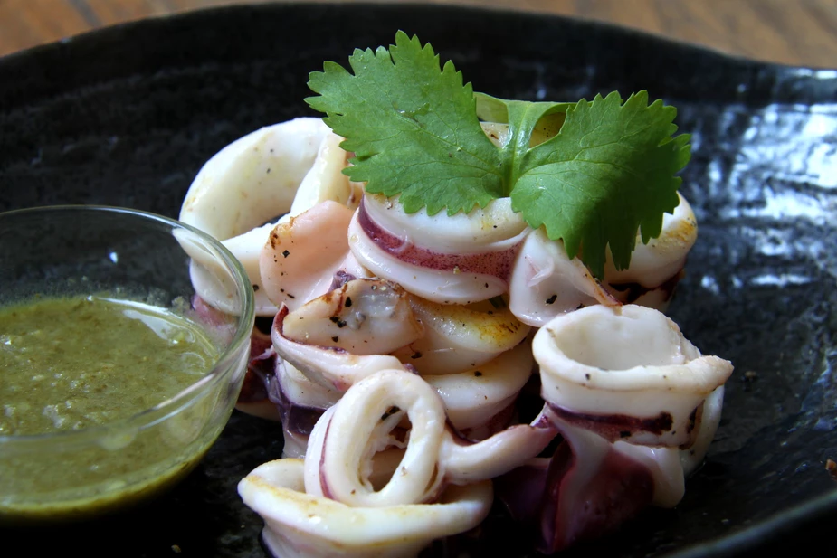 Grilled Squid With Coriander Ginger Dipping Sauce